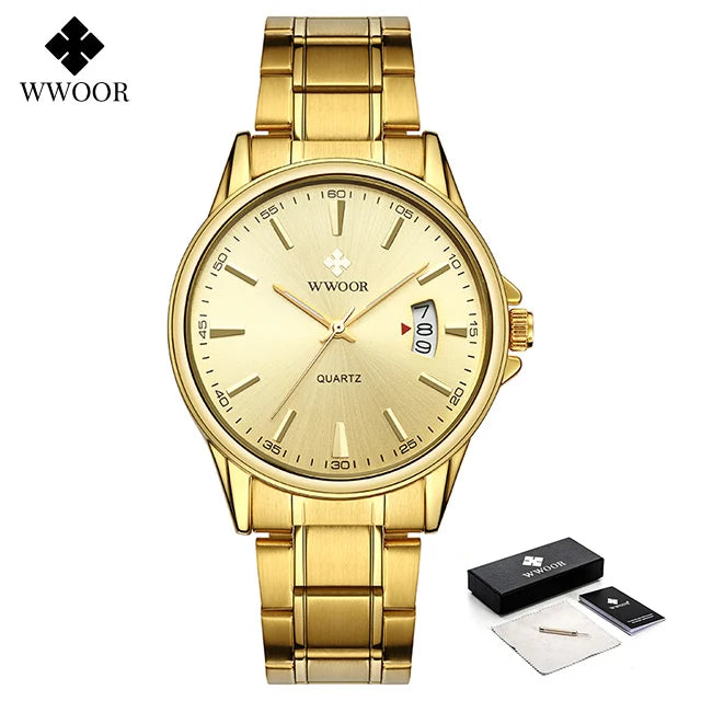 Relógios masculinos WWOOR Fashion, quartz à prova d'água.