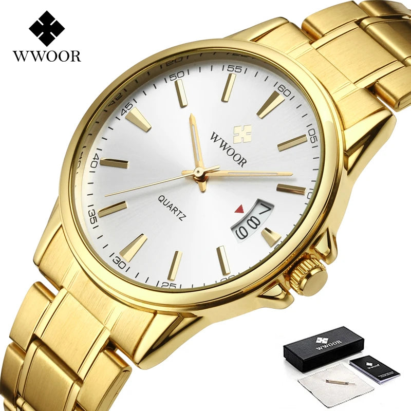 Relógios masculinos WWOOR Fashion, quartz à prova d'água.