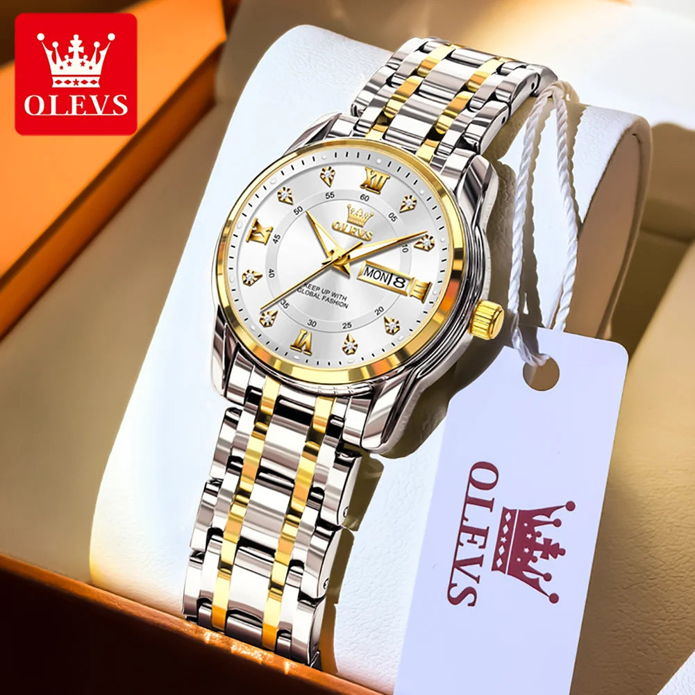 OLEVS Relógio Feminino Quartz dourado à Prova D'água.