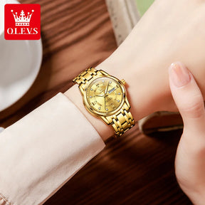 OLEVS Relógio Feminino Quartz dourado à Prova D'água.