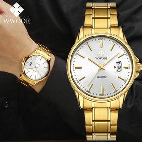 Relógios masculinos WWOOR Fashion, quartz à prova d'água.