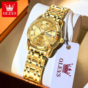 OLEVS Relógio Feminino Quartz dourado à Prova D'água.