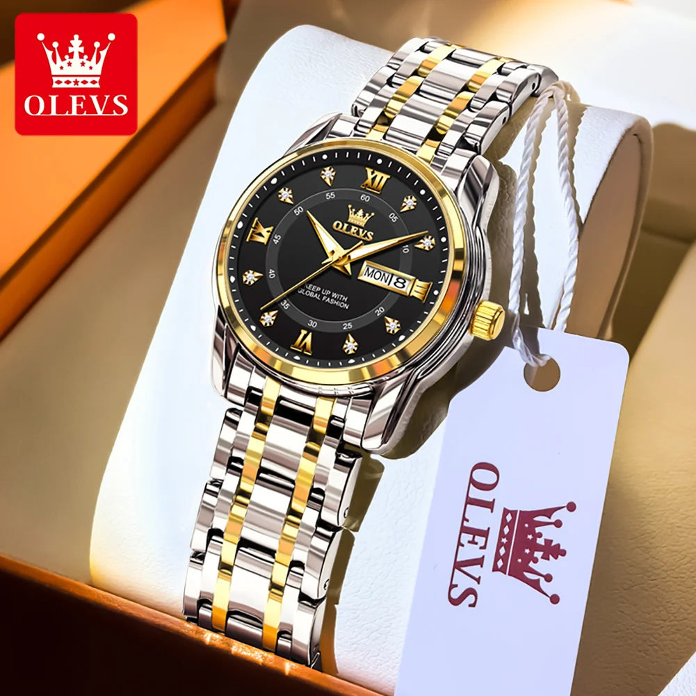 OLEVS Relógio Feminino Quartz dourado à Prova D'água.