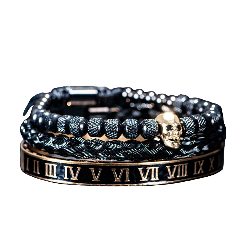 Bracelete caveira banhado a rodio negro